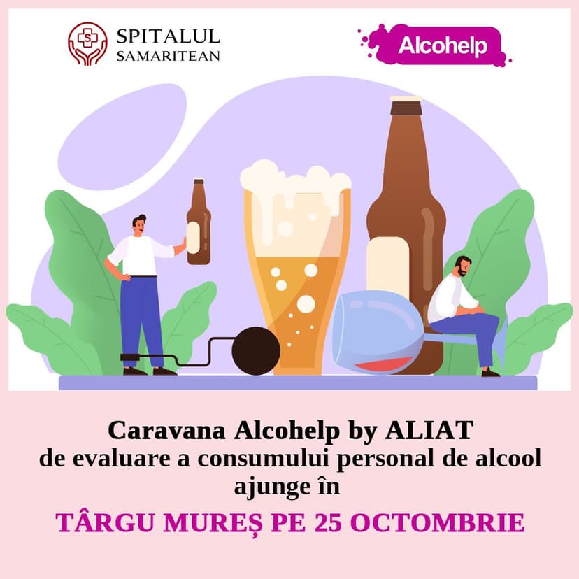 Spitalul Samaritean Caravana Alcohelp by ALIAT de evaluare a consumului personal de alcool ajunge în Târgu Mureș pe 25 octombrie 